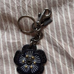 Coach Floral Keychain with Gold Accents